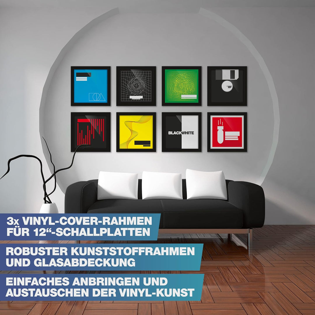 Glorious Vinyl Frame Set Black - 3x Vinyl Cover Rahmen für 12" Platten, einfaches Anbringen und Aust