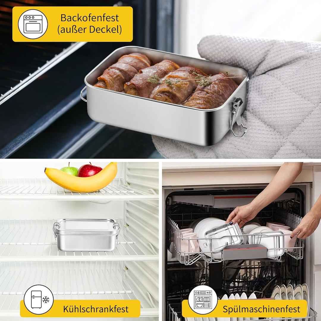 Joyfair Brotdose mit Fächern, 2 Stück Edelstahl Bento Box mit Abnehmbar Fächern für Erwachsene & Kin