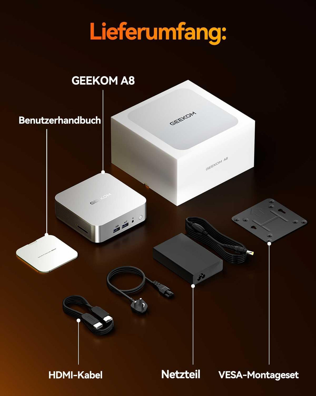 GEEKOM A8 Mini PC, AMD Ryzen 7 8845HS (8 Kerne 16 Threads, bis zu 5,1 GHz) Mini Gaming PC Windows 11