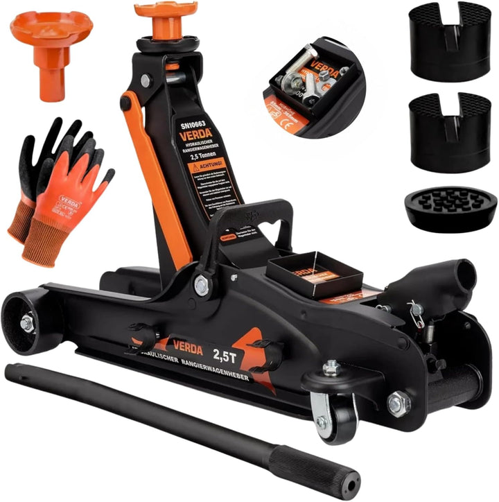 Sellnet Wagenheber +2X Gummi + Inklusive Montagehandschuhe Autoheber Rangierwagenheber 2,5T 85-365mm