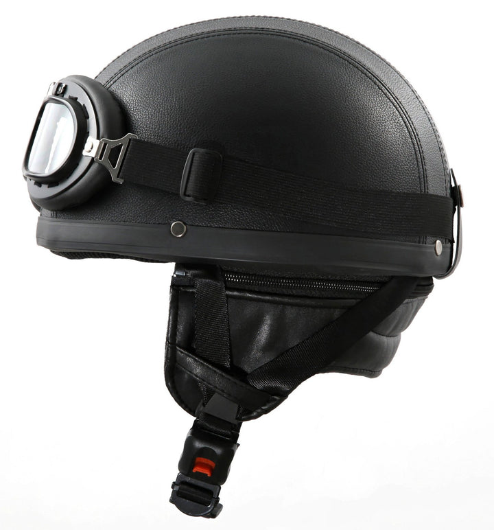 ATO-Moto Oldtimer Motorradhelm + Brille mit Leder bezogen Grösse: M 57/58cm