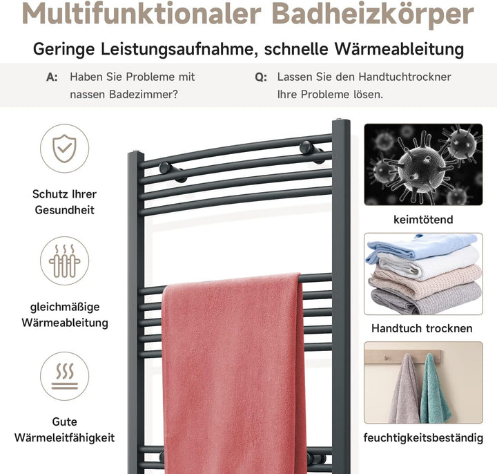Badheizkörper Elektrisch Anthrazit 700x500 mm Gebogen Handtuchwärmer Handtuchheizkörper Elektrisch m