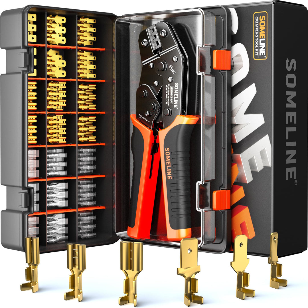SOMELINE® Crimpzangen Set, 6 Arten [0,25-2,5mm²] Flachsteckhülsen Set, Flachsteckhülsenzange, Spade