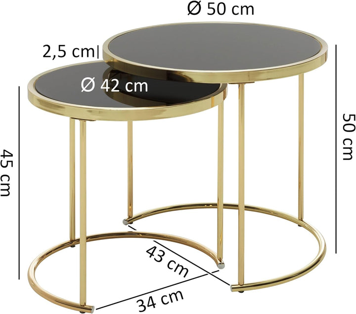 FineBuy Design Satztisch Como schwarz/Gold Beistelltisch Metall/Glas | Couchtisch Set aus 2 Tischen