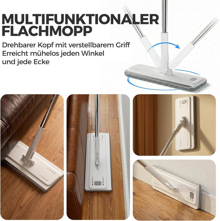 Masthome Wischmopp Set mit Eimer,Bodenwischer Set mit 10 Mikrofaser Pads und Langem Edelstahl Griff,