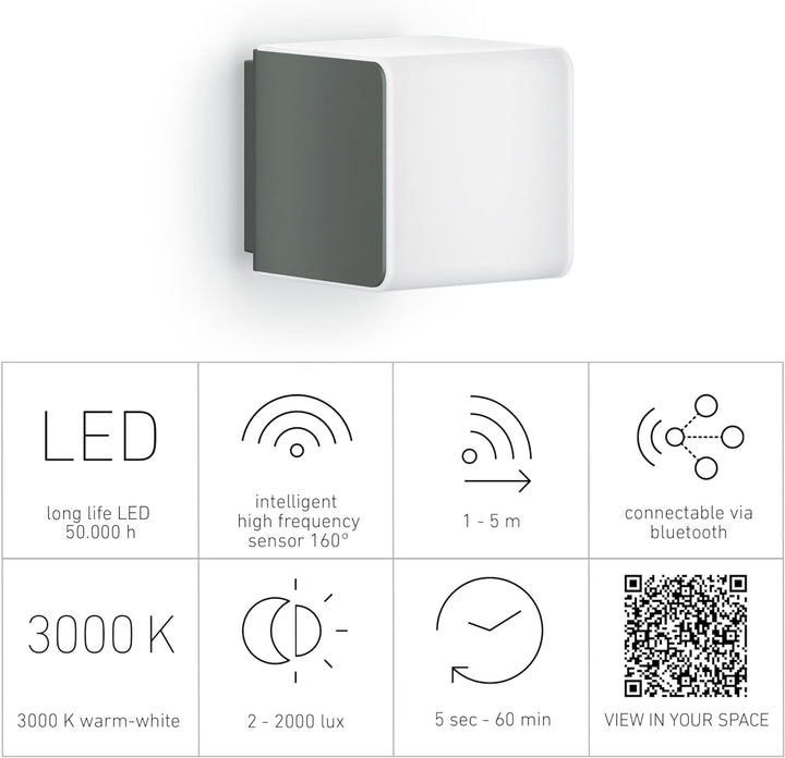 Steinel LED Wandleuchte L 830 SC anthrazit, Wandleuchte, 160° iHF-Bewegungsmelder, vernetzbar, per A
