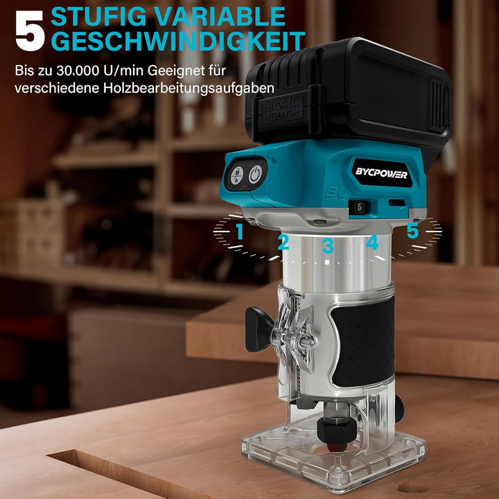 Akku Oberfräse für Makita 18V Akku, 800W Akku-Kantenfräse Set mit 6 Geschwindigkeit, 30000 U/min Bür