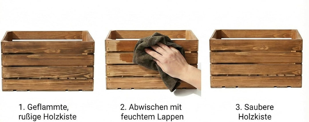 Teramico Flambierte Holzkisten als Bücherregal/Regalkisten 50 x 40 x 30cm mit Ablagefach/Mittelbrett