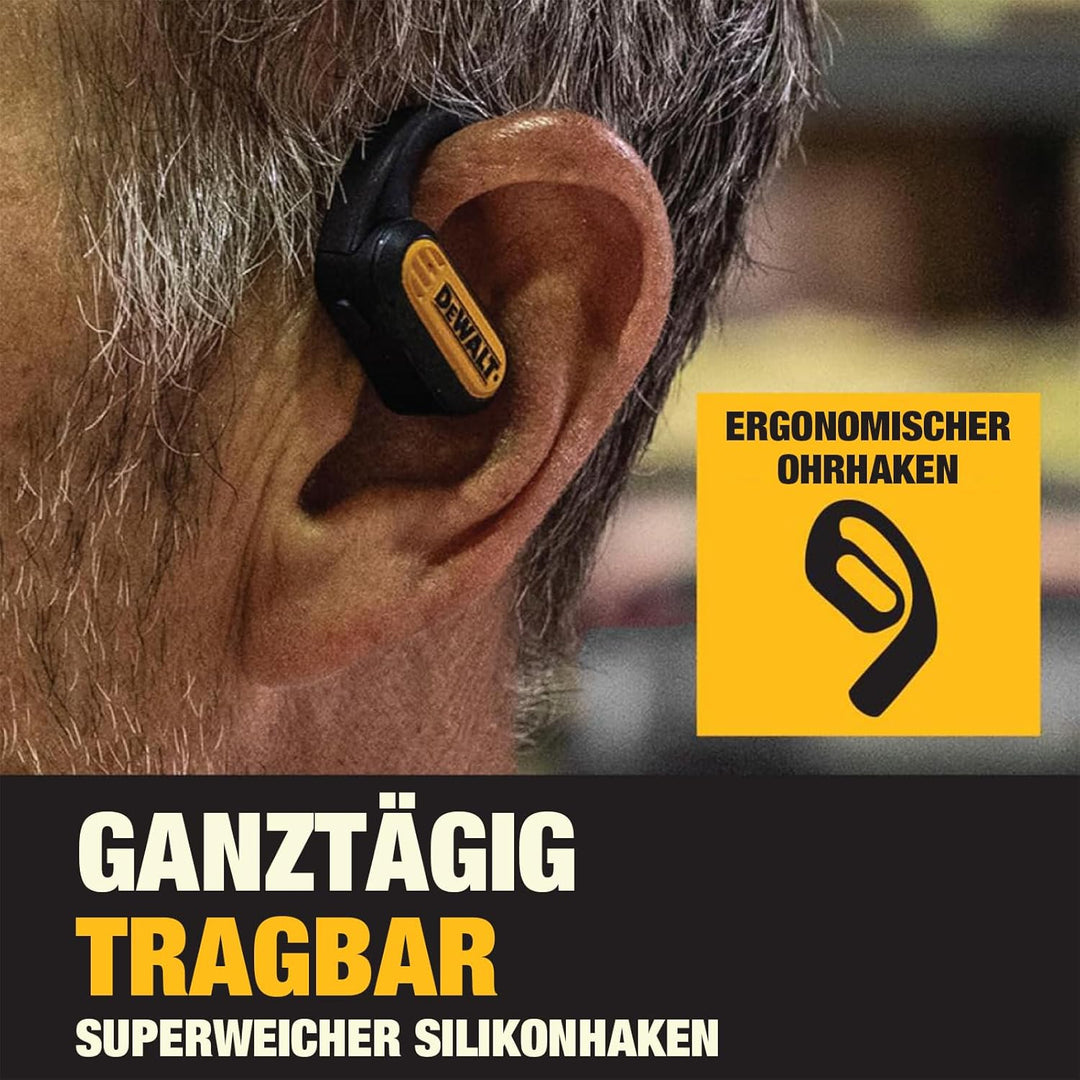 DEWALT Heavy Duty Open Ear Kopfhörer Bluetooth 5.3 Kabellose In-Ear Ohrhörer IP55 44 Std. Akkulaufze