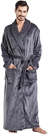 FashGudim Herren Bademäntel gross und gross in voller Länge Plüsch Fleece lange Robe Schal Kragen wa