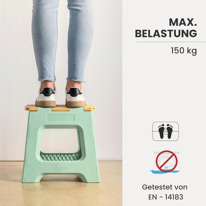 Vigar Kompakte Tritthocker Klappbar für Erwachsene, 27 cm, Klapphocker Faltbar 150 kg rutschfest, Le