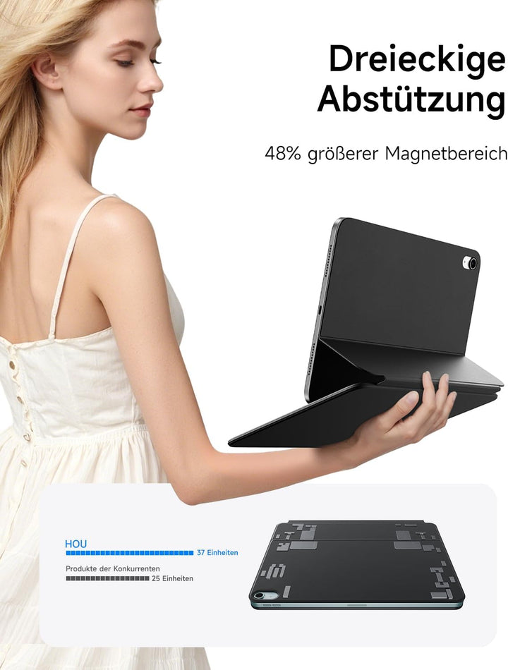 HOU Slim Bluetooth Tastatur Hülle für iPad 11. Gen 2025 (A16) & 10. Gen 2022 – Tastatur per iPad Auf
