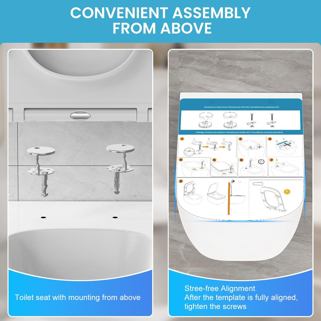 Toilettendeckel mit Absenkautomatik Eckig Weiss, WC Sitz Urea Duroplast, Klobrille Abnehmbar, Klodec
