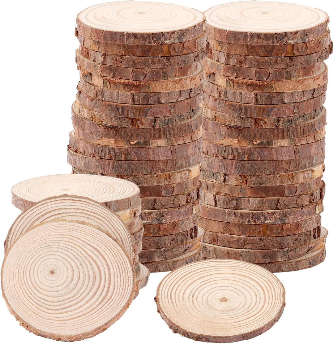 APACALI 50 Stück Holzscheiben zum Basteln, 6-7cm Baumscheiben, Kleine Baumscheiben zum Basteln mit R