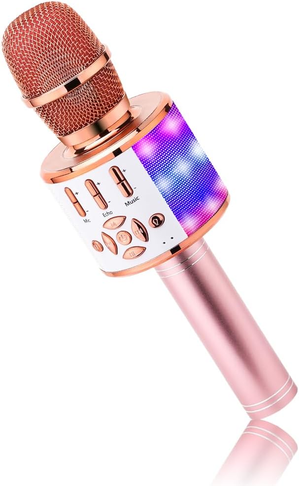 BONAOK Karaoke Mikrofon Bluetooth, 4 in 1 Drahtlos Karaoke Mikrofone,Tragbare LED Kinder Karaoke Mik
