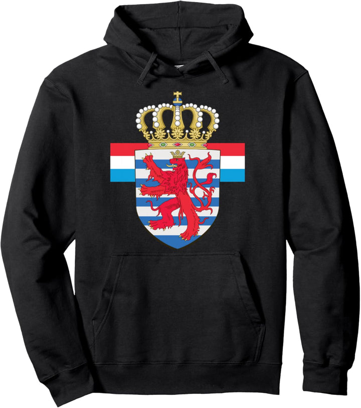 Luxembourg National Lion Emblem and Flag Pullover Hoodie