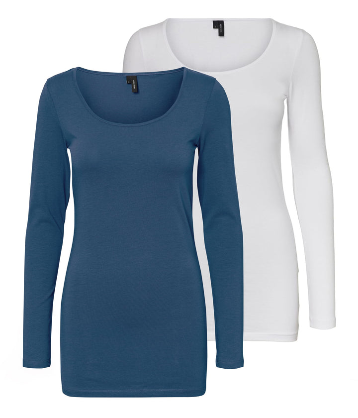 VERO MODA Female Top VMMAXI 2-Pack T-Shirt S Blau/Weiss (1x Insignia Blue/1x Bright White), S Blau/W