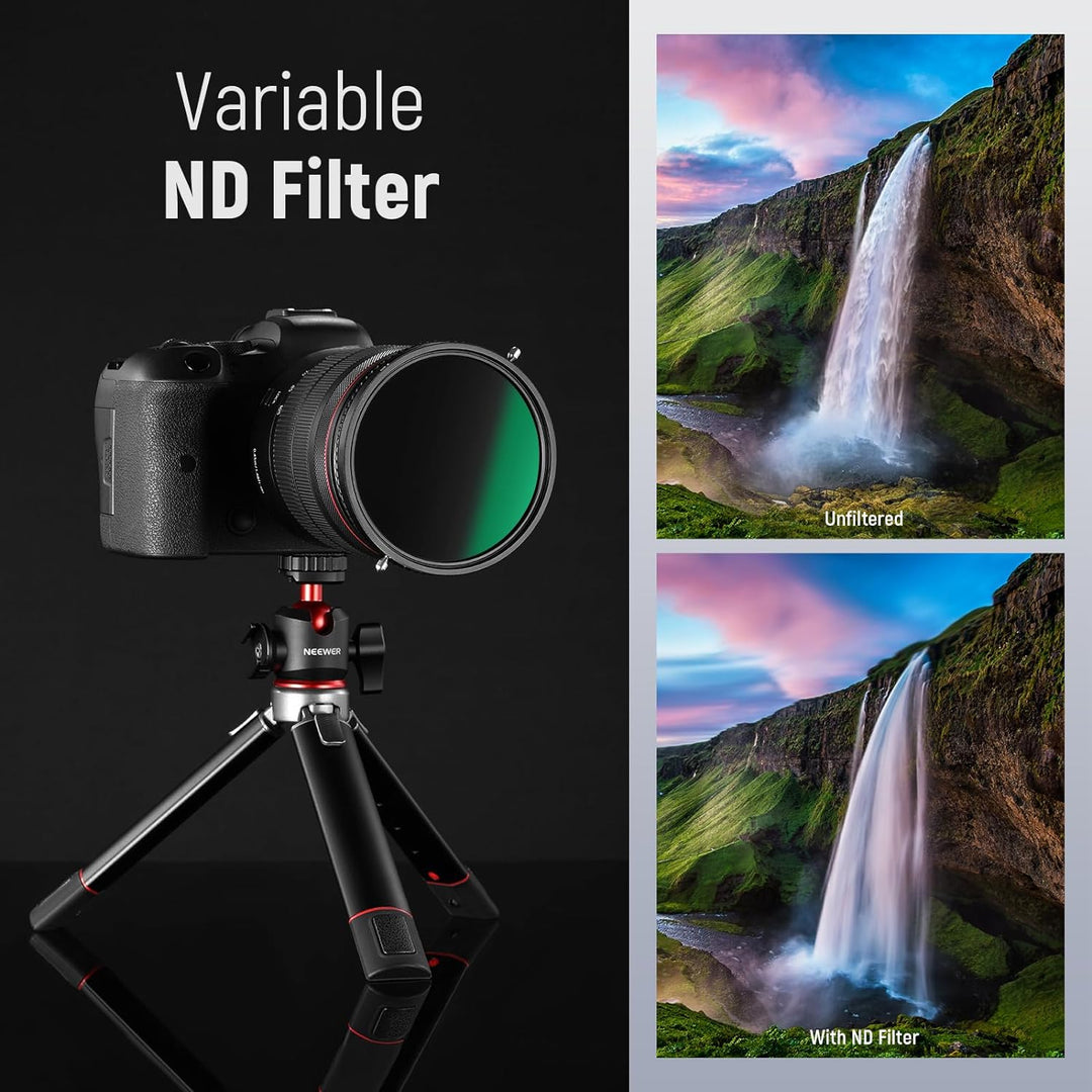 NEEWER 2 in 1 62mm Variable ND Filter ND2-ND32&CPL (Zirkular Polfilter) No X Cross Variabel Graufilt