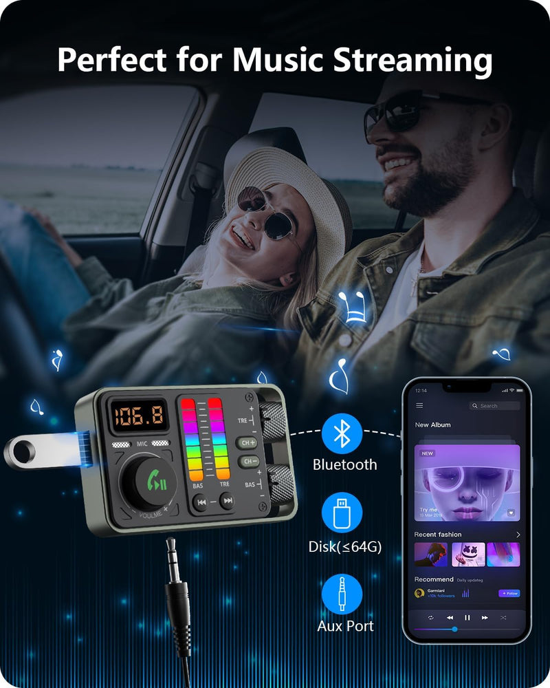 LENCENT Bluetooth 5.3 Auto FM Transmitter, PD20W QC18W Schnelles Autoladegerät, Radio Bluetooth Auto