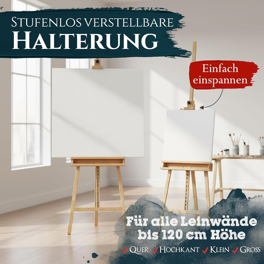 Artina Atelierstaffelei 66x225 cm Barcelona - flexibel verstellbare Dreibein Staffelei aus Buchenhol