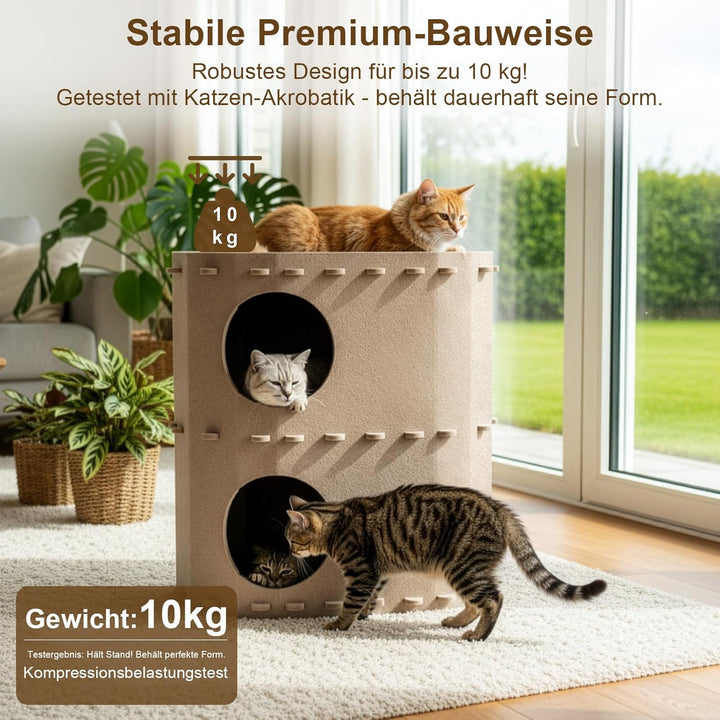 Filz Katzenhöhle Katzenbett Höhle Doppelbett Katzenhaus Stabiler Kratzschutz, Waschbare Kissen, Katz