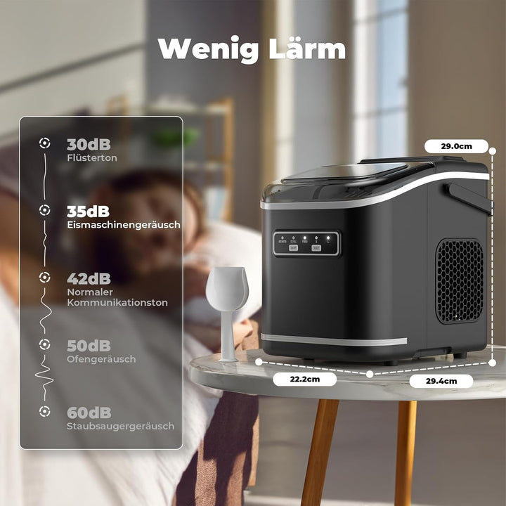 Eiswürfelmaschine, Acmeenjoy Eiswürfelbereiter Ice Maker 9 Eiswürfel in 6-8 Minuten, 12 KG in 24 H,