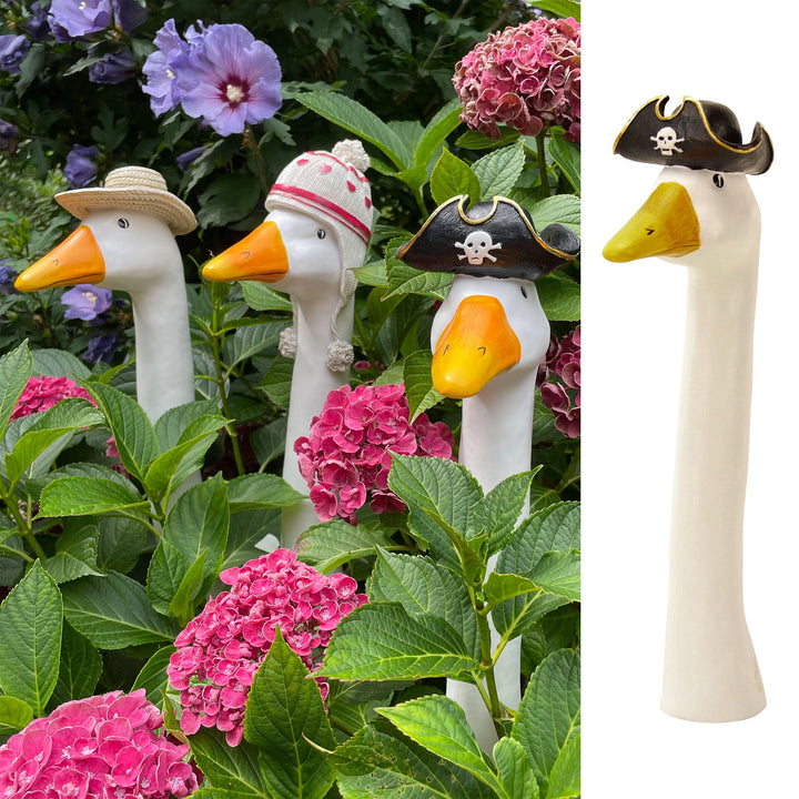 OF Gänsehals Gartenstecker Gans - Höhe 35 bis 38 cm gross - Deko Gartenfiguren für aussen (Pirat), 3