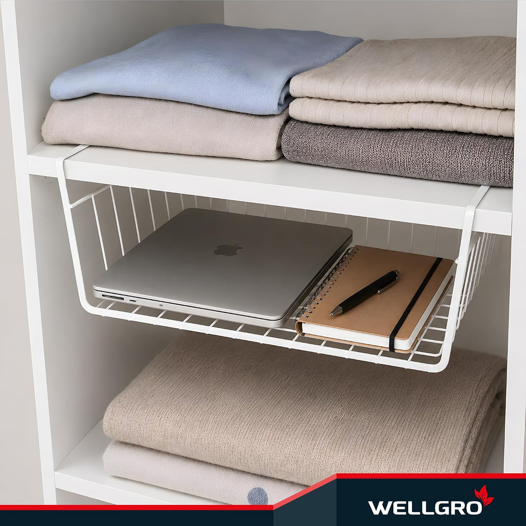 WELLGRO 2er Set Schrankkörbe zum Einhängen aus Metall - ca. 41 x 25 x 14 cm (LxBxH) - schaffen Sie z