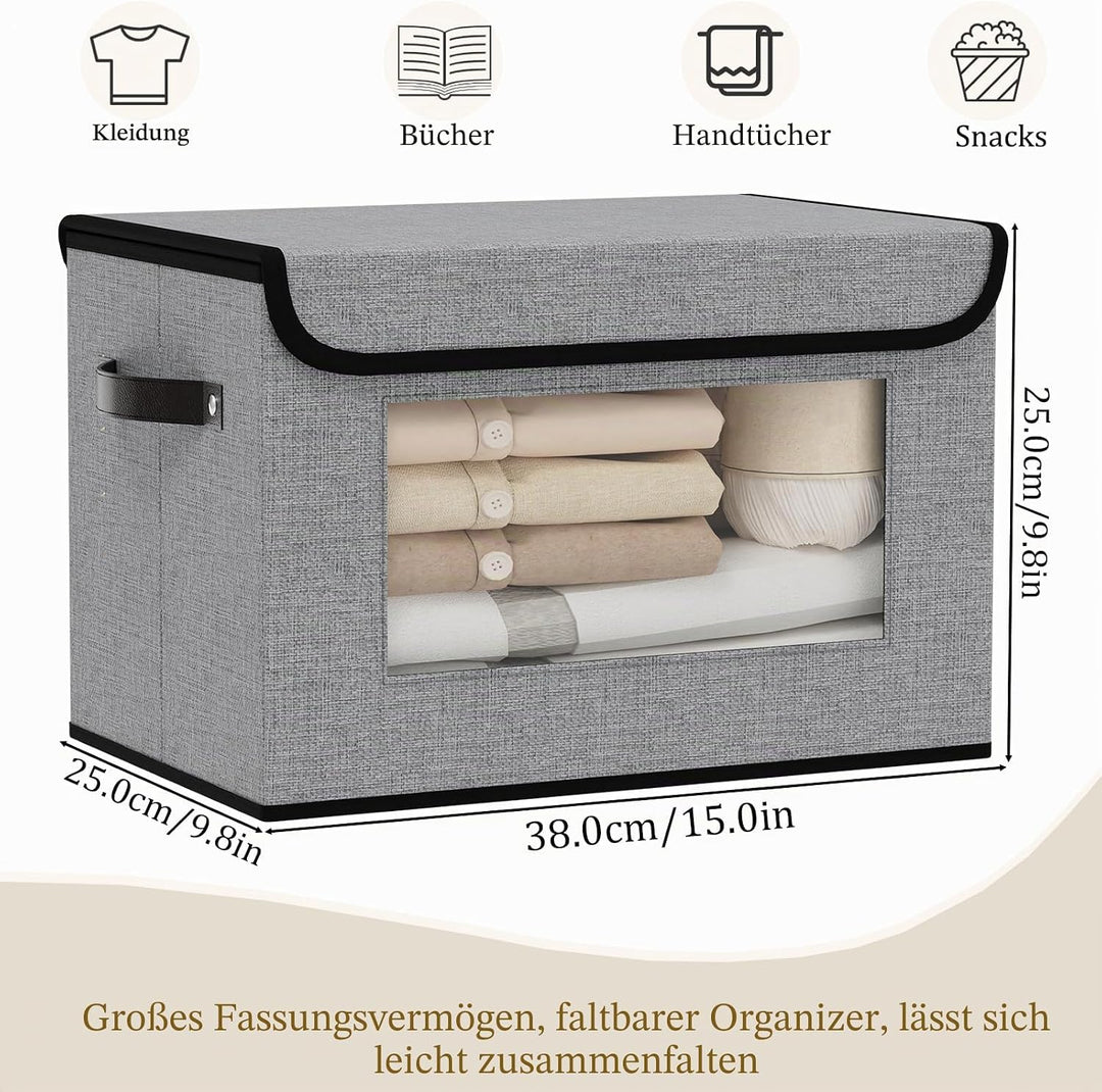 Aufbewahrungsbox, Kleiderschrank Organizer, Aufbewahrungskorb mit Deckel Stoff, Faltbox mit Griff, 3