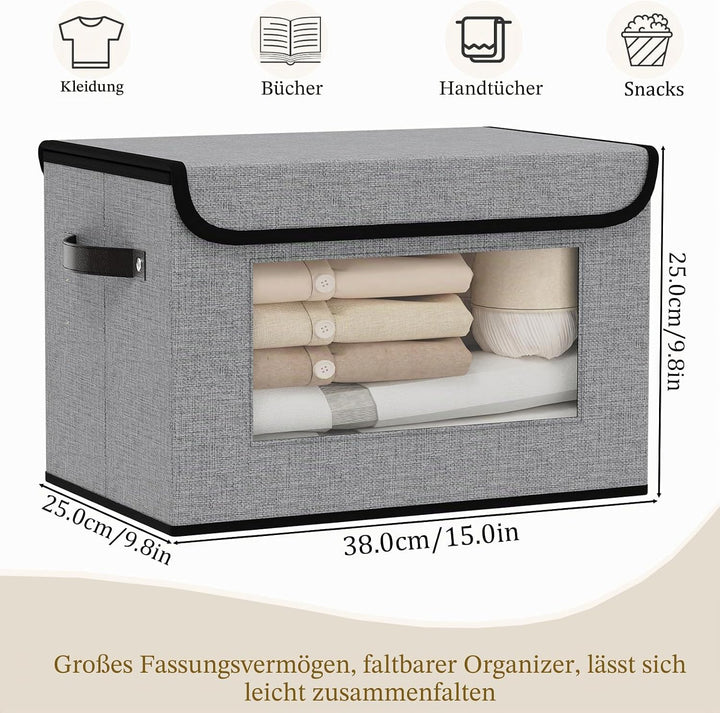 Aufbewahrungsbox, Kleiderschrank Organizer, Aufbewahrungskorb mit Deckel Stoff, Faltbox mit Griff, 3