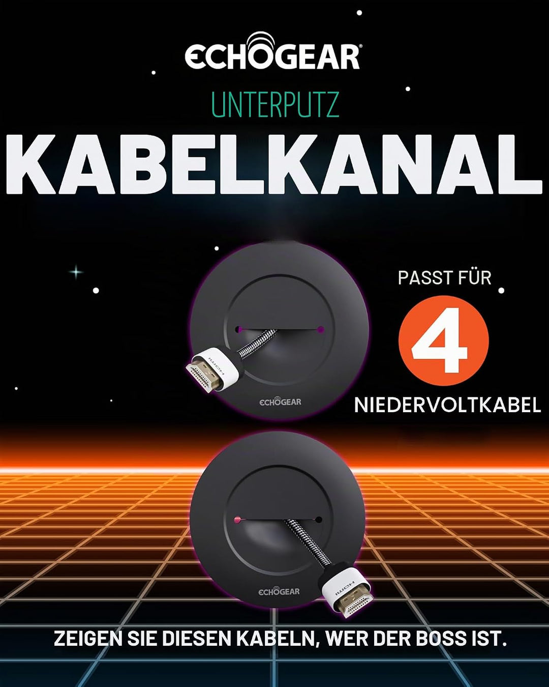 Echogear Kabel-Abdeckung für Wandfernseher - Wand-Kabeltüllen-Kit CMIWG Schwarz, Schwarz