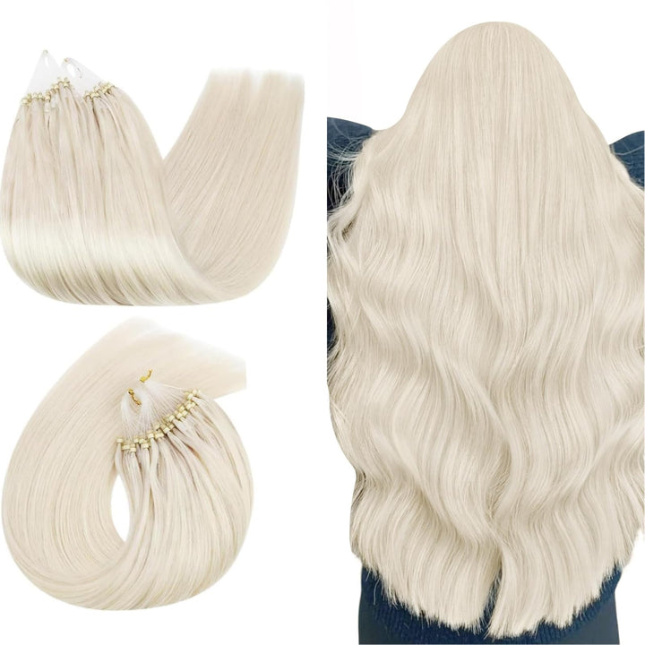 Ugeat Micro Ring Extensions Echthaar Blond 40 cm Extensions Echthaar Microring Platinblond Remy Haar