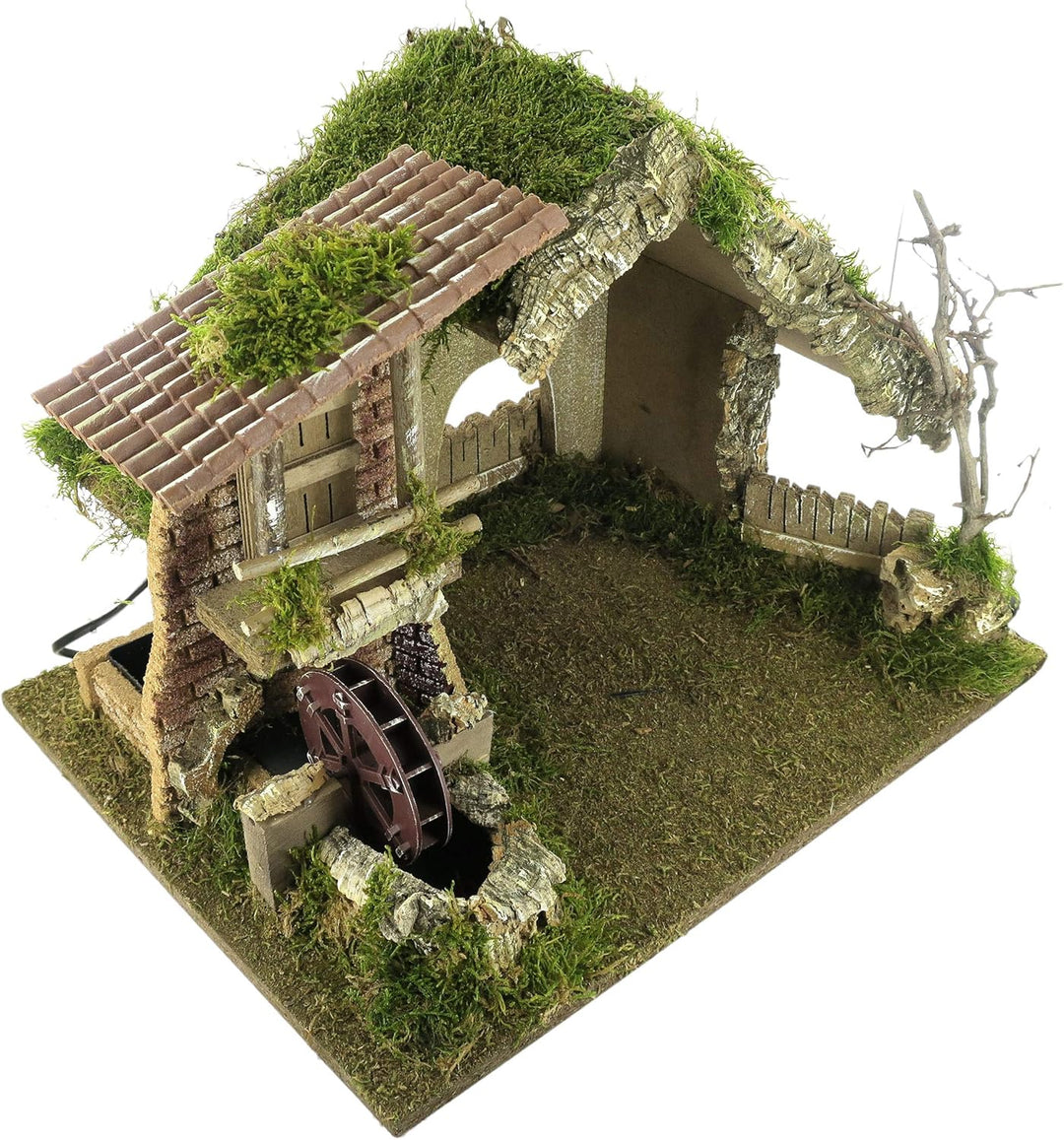 BERTONI Leere Holzhütte mit Wassermühle, Holz, Mehrfarbig, Einheitsgrösse