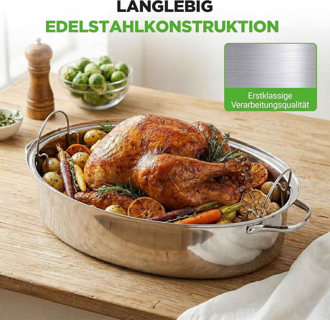 Nutrichef Bräter, Bräter Gusseisen, 50 cm- Bräter mit Deckel Backofengeeignet, Bräter Induktion, Sch