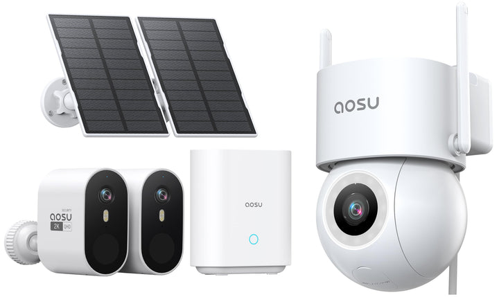 aosu 2K 3MP UHD Überwachungskamera Aussen Solar Akku 4 Cam Kit & 3K 5MP Überwachungskamera Aussen Ka