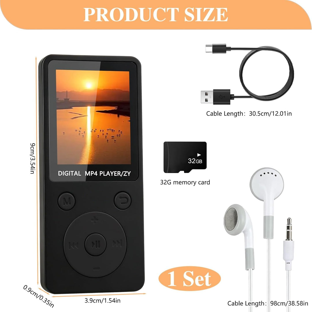 MP3 Player Bluetooth 5.3 mit 32 GB Speicher, MP3 Player mit Lautsprecher, 1,8 Zoll HiFi Music Player