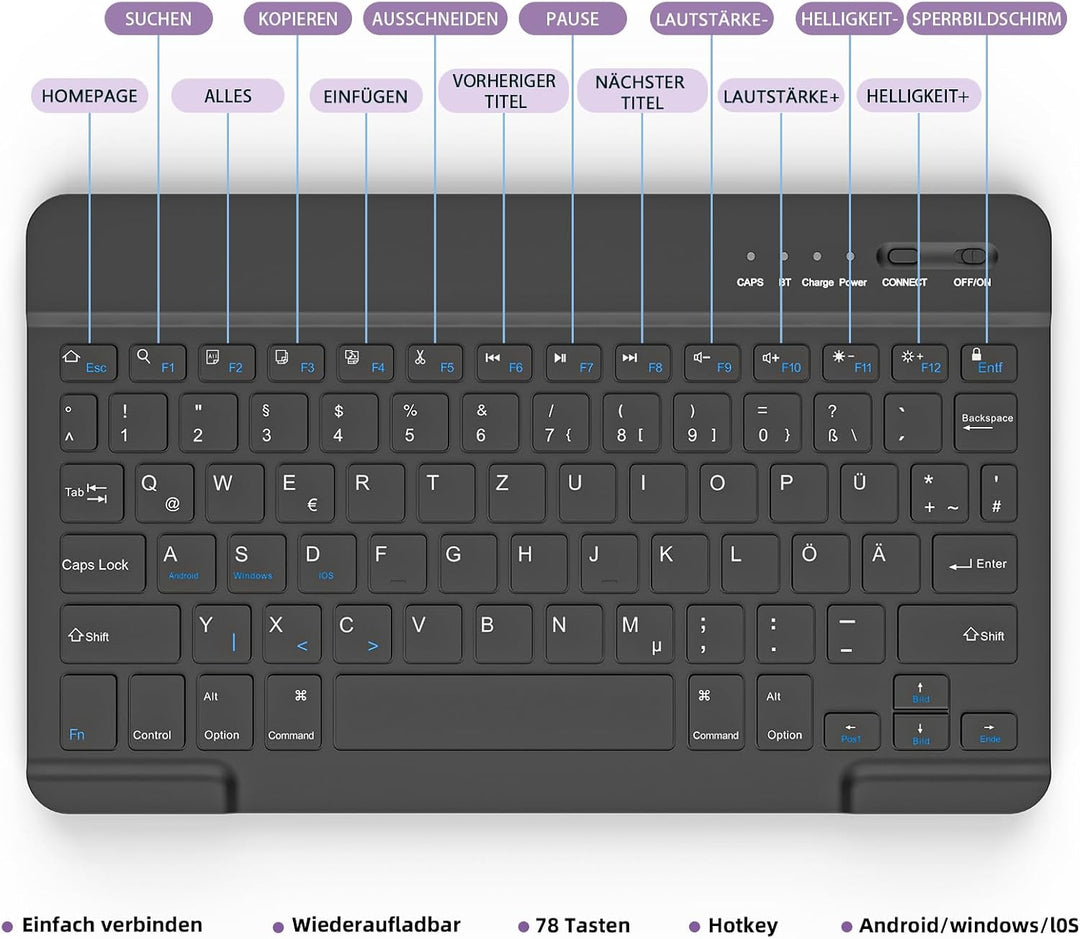 BQSS Hülle für Samsung A11+ 11" 2025/A9+ 11" 2023, QWERTZ | Bluetooth-Tastatur mit Auto-Schlaf-/Wach