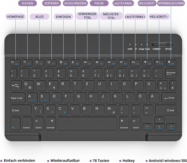 BQSS Hülle für Samsung A11+ 11" 2025/A9+ 11" 2023, QWERTZ | Bluetooth-Tastatur mit Auto-Schlaf-/Wach