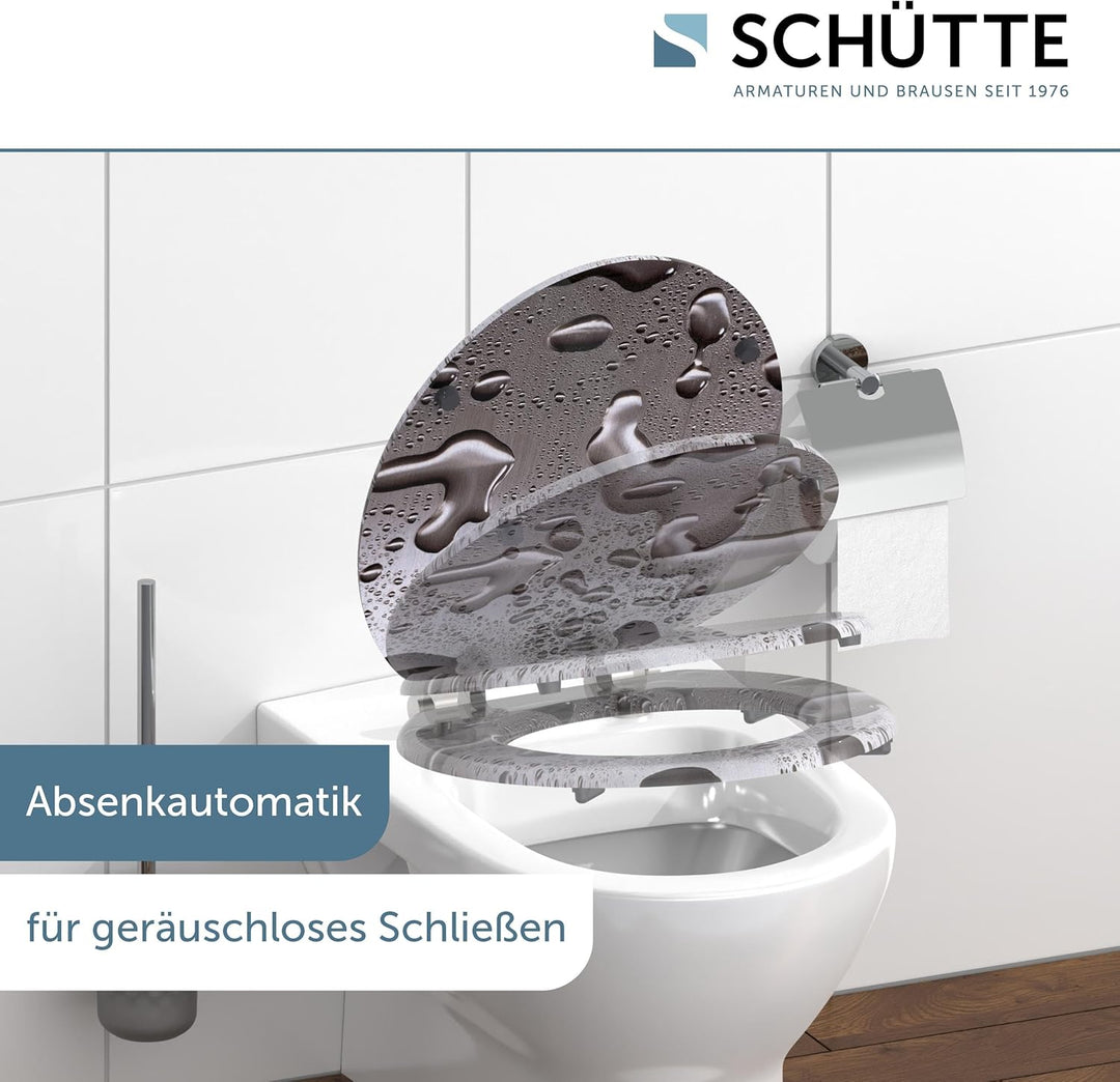 SCHÜTTE WC-Sitz Holzkern GREY STEEL, Toilettensitz Grau mit Absenkautomatik, passend für viele hande