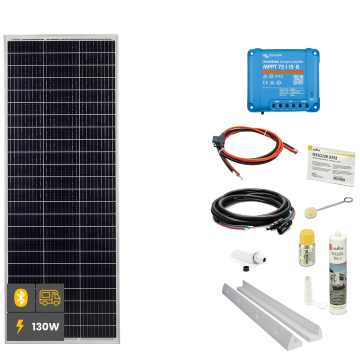 WATTSTUNDE SOLA Mono 130W Wohnmobil Solaranlage Komplett-Set, Victron MPPT Laderegler, Monokristalli