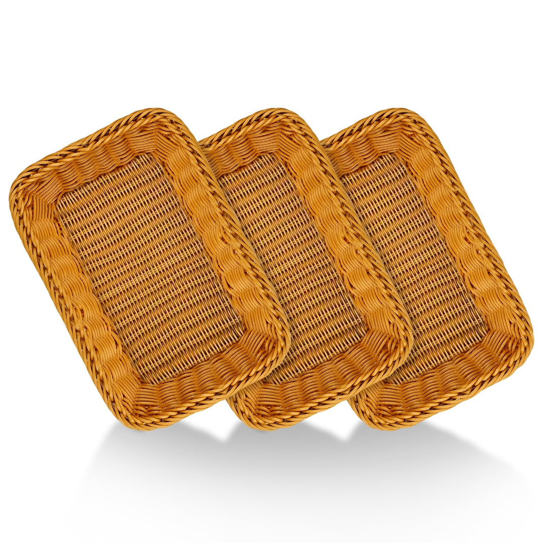 3er Set Brötchenkorb Rechteckig, 30 x 20 x 7 cm Hochwertiger Geflochten Brotkorb Geschenkkorb Leer f