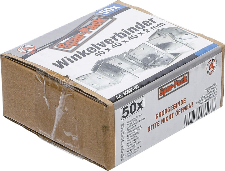 BGS Diy 80934-50 | Winkelverbinder | 40 x 40 x 40 x 2 mm | 50 Stück | Verzinkt | Bohrungen zur Befes