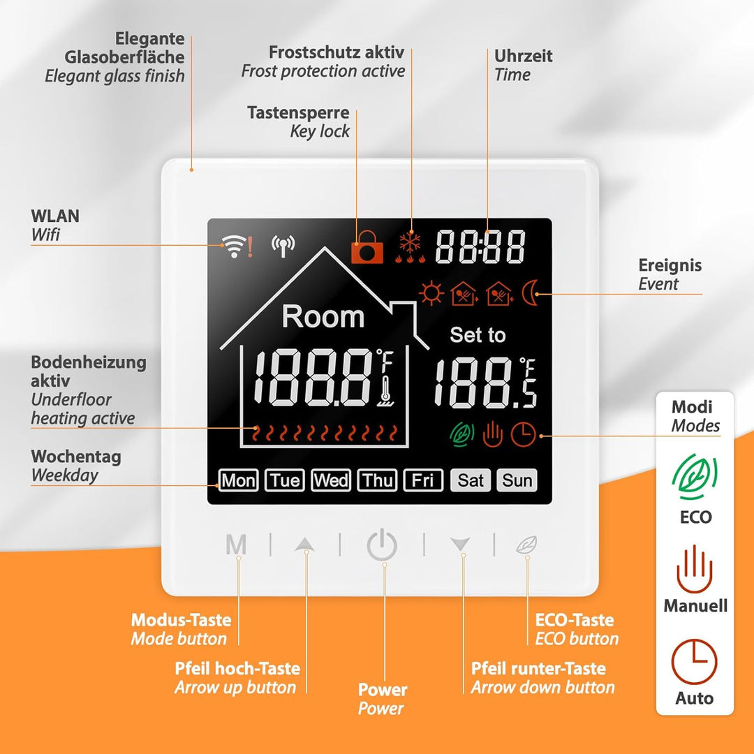Mi-Heat M2 Raumthermostat WLAN weiss - Alexa Tuya Smart Life Google Home elektrische Fussbodenheizun