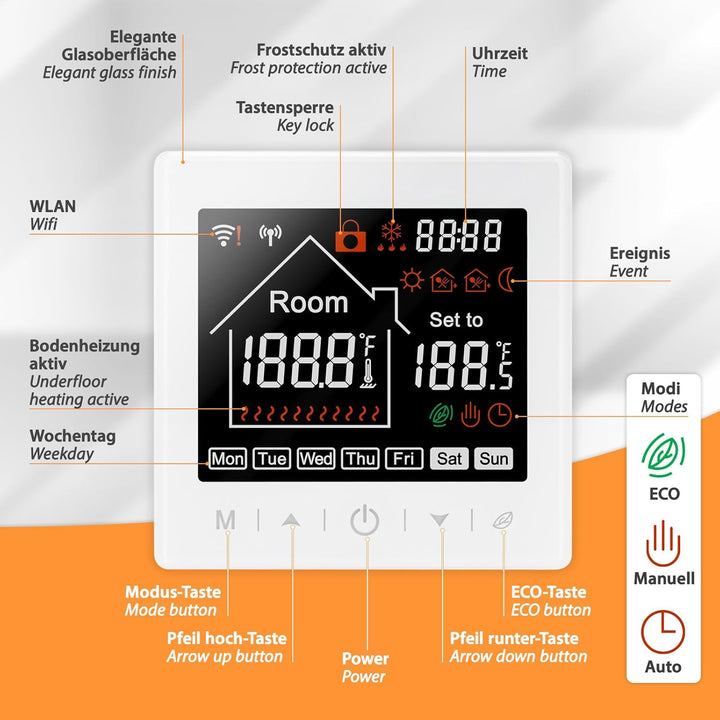 Mi-Heat M2 Raumthermostat WLAN weiss - Alexa Tuya Smart Life Google Home elektrische Fussbodenheizun