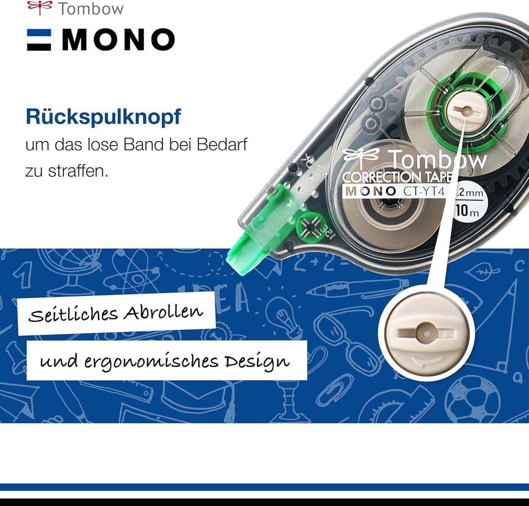 Tombow 315030 CT-YT4-10 Korrekturroller, seitliches Abrollen, 4.2 mm x 10 m, Office Pack a 10 Stück