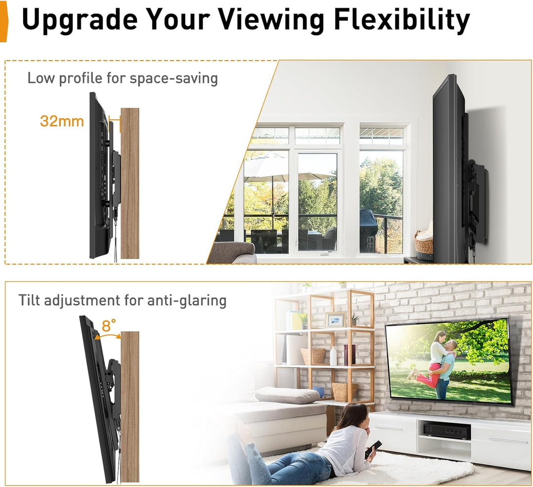 Perlegear TV-Wandhalterung, neigbar, für LED, LCD, OLED, Flachbildfernseher von 26 bis 65 Zoll, VESA