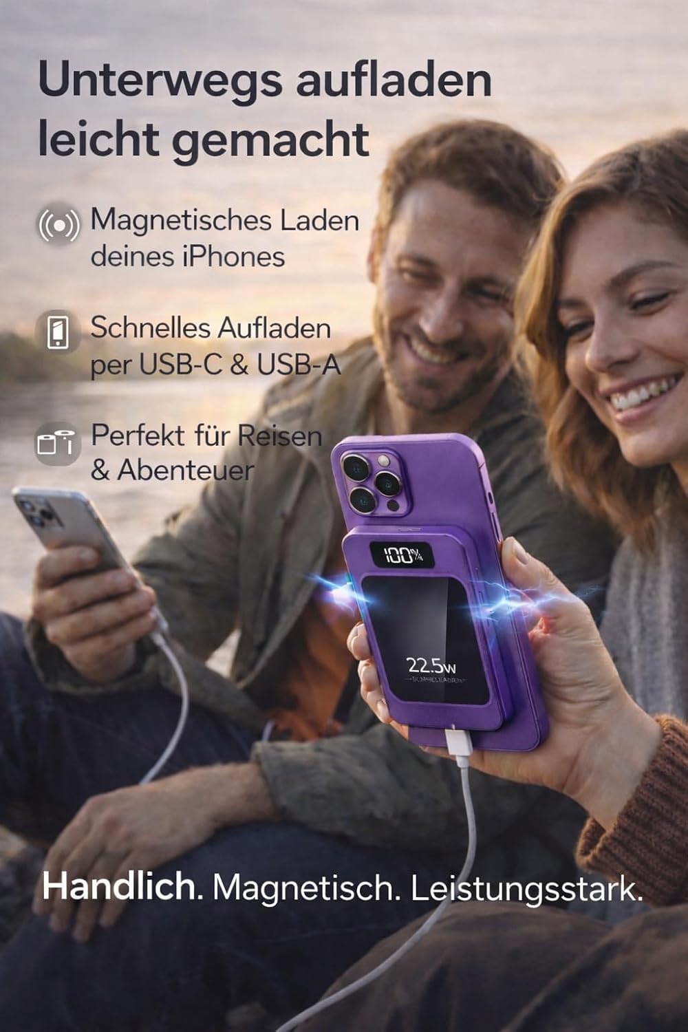 Magnetische Powerbank 10000mAh Mini 22.5W PD Schnellladen mit LED Display – kompatibel mit Samsung,