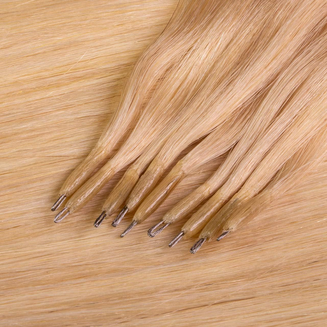 hair2heart Premium Nanoring Extensions Echthaar glatt - 100 Strähnen 1g 60cm 4/77 mittelbraun braun-