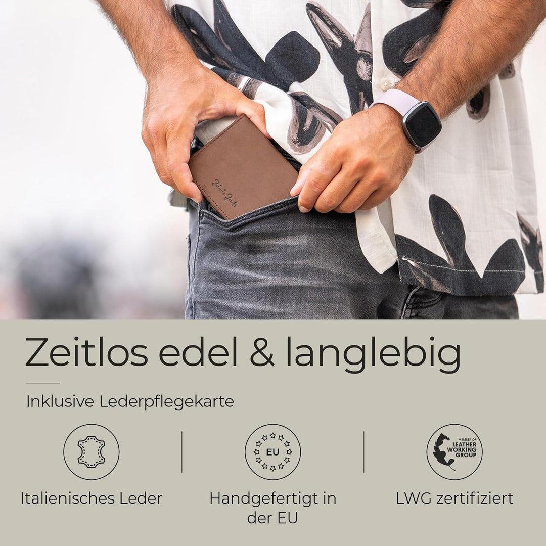 Jaimie Jacobs Flap Boy AirTag Edition Magic Wallet mit Münzfach Echtleder (Büffelleder Dunkelbraun),
