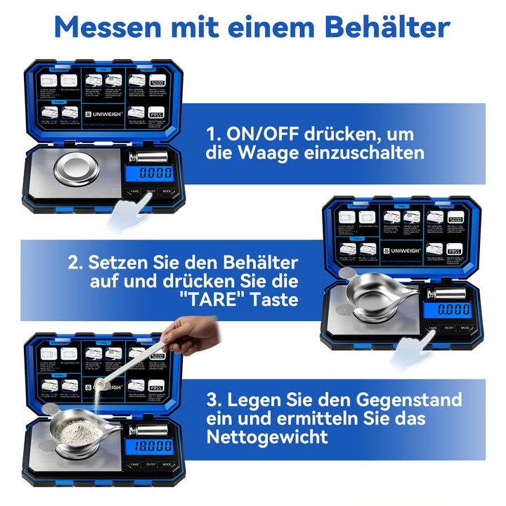 UNIWEIGH Milligramm-Präzisionswaage 0,001 g / 50 g, digitale Schmuckwaage für Pulver, Gold, Edelstei